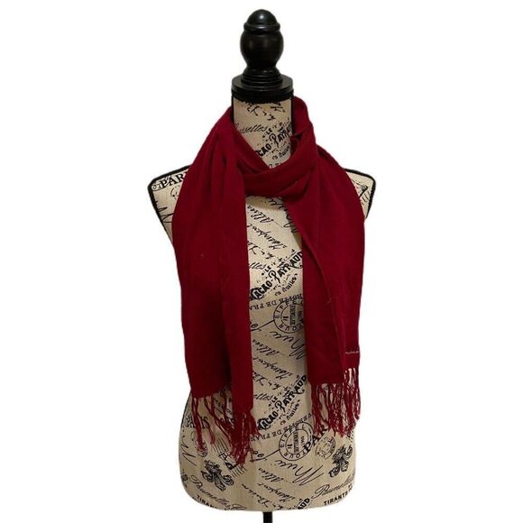Daniel Cremieux Signature Red Fringe Scarf 70% Silk 30% Cashmere 8x68 Men Womens